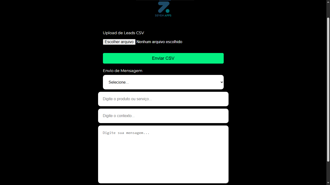 Formulário de envio de mensagens em massa via WhatsApp mostrando os campos de configuração